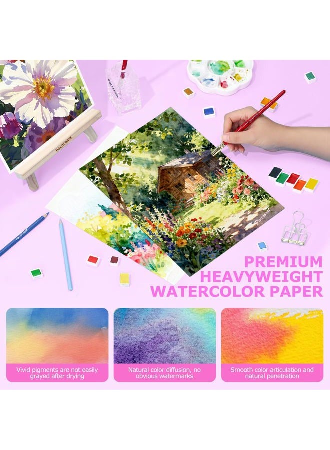 Pacocoast Watercolor Paper, 9"X12" Artist Drawing Paper Pads, (300gsm/140lb) Water Color Sketch Book for Painting, Arts & Crafts Supplies for Adults Kids, Watercolor Journal Notebook, Pink - Image 5