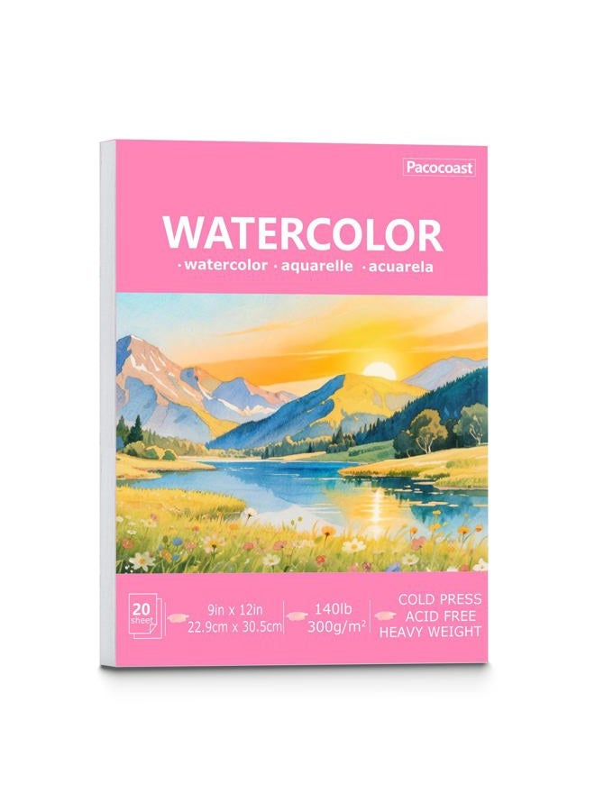 Pacocoast Watercolor Paper, 9"X12" Artist Drawing Paper Pads, (300gsm/140lb) Water Color Sketch Book for Painting, Arts & Crafts Supplies for Adults Kids, Watercolor Journal Notebook, Pink - Image 1