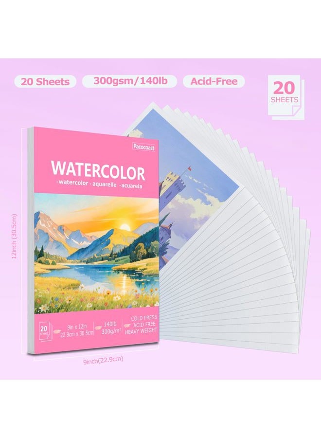 Pacocoast Watercolor Paper, 9"X12" Artist Drawing Paper Pads, (300gsm/140lb) Water Color Sketch Book for Painting, Arts & Crafts Supplies for Adults Kids, Watercolor Journal Notebook, Pink - Image 2