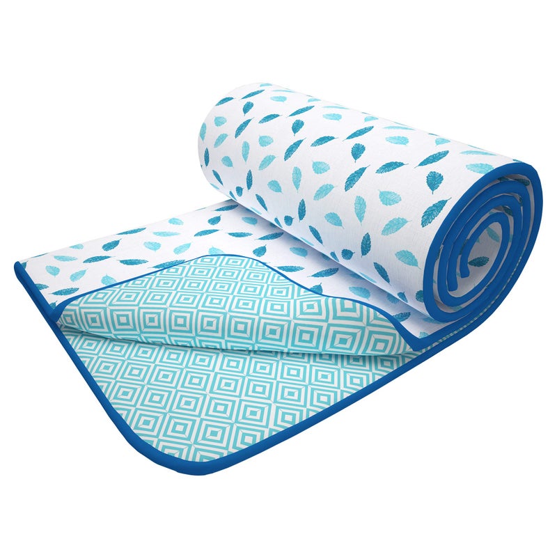 Story@Home Single Bed Dohar | 100% Pure Cotton Dohar | 150GSM Dohar Single Bed | 144 X 220cm | Single Dohar Blanket | Ac Dohar Single Bed | White- Blue Blanket, Leaf Pattern Duvet | Ideal for Gifting - Image 1