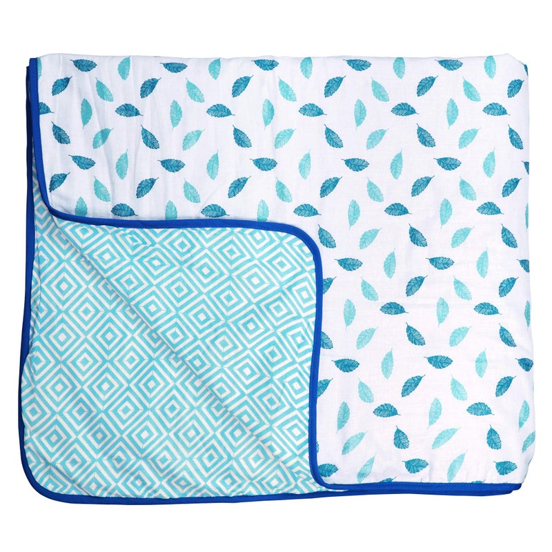 Story@Home Single Bed Dohar | 100% Pure Cotton Dohar | 150GSM Dohar Single Bed | 144 X 220cm | Single Dohar Blanket | Ac Dohar Single Bed | White- Blue Blanket, Leaf Pattern Duvet | Ideal for Gifting - Image 4
