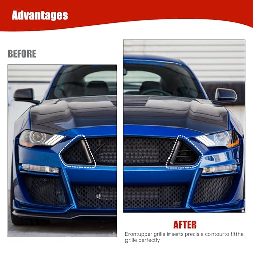 KAKABAS Two Black Modified Radiator Grille Inserts for Ford Mustang GT 2018-2023,Front Upper Grille Inserts for Ford Mustang GT 2018-2023, (left and right), Replace P/N #JR3B-8200-AB - Image 5