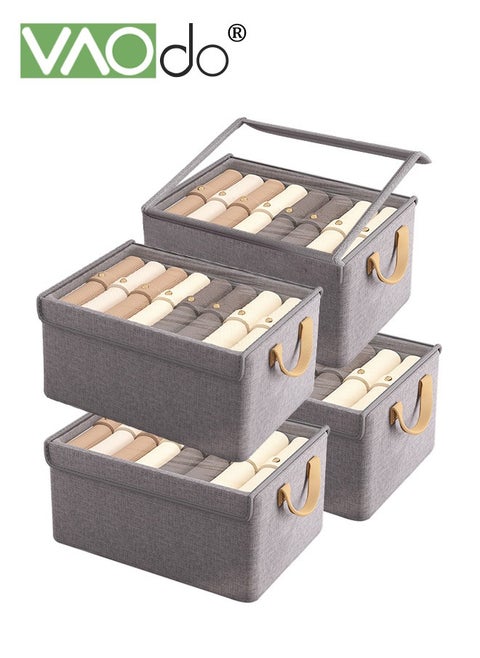 4PCS Storage Bins with Handle Foldable Closet Clothes Organizer Bins Storage Baskets with Transparent Cover for Organizing Shelf Clothes Home Office