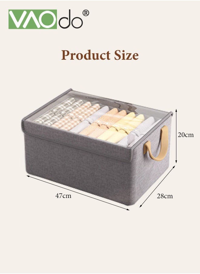 VAOdo - 4PCS Storage Bins with Handle Foldable Closet Clothes Organizer Bins Storage Baskets with Transparent Cover for Organizing Shelf Clothes Home Office - Image 1