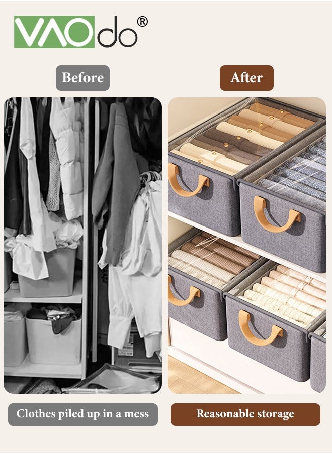 VAOdo - 4PCS Storage Bins with Handle Foldable Closet Clothes Organizer Bins Storage Baskets with Transparent Cover for Organizing Shelf Clothes Home Office - Image 1