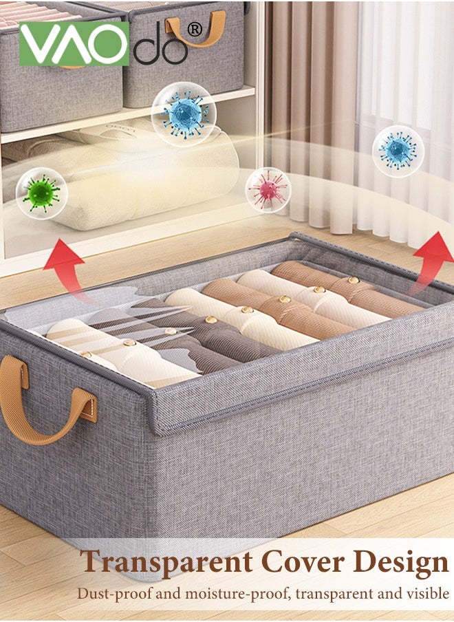 VAOdo - 4PCS Storage Bins with Handle Foldable Closet Clothes Organizer Bins Storage Baskets with Transparent Cover for Organizing Shelf Clothes Home Office - Image 1