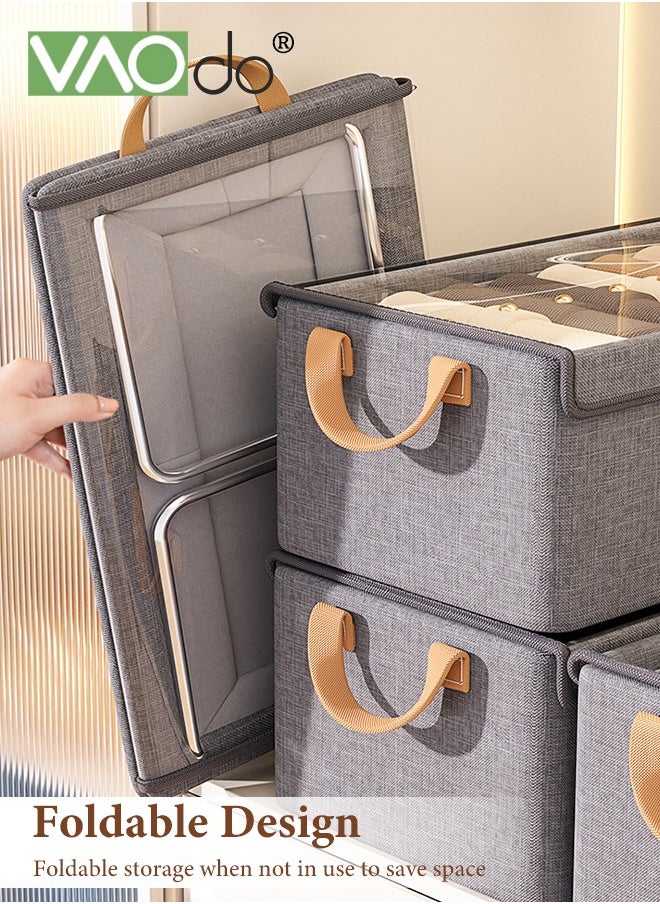 VAOdo - 4PCS Storage Bins with Handle Foldable Closet Clothes Organizer Bins Storage Baskets with Transparent Cover for Organizing Shelf Clothes Home Office - Image 1