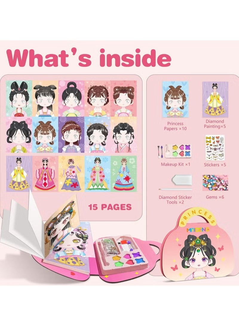 Art Craft Activity for Kids, Paper Craft Kits - Paper Makeup DIY Girls Toy Kit with Diamond Painting & Princess Dress Up Set, Ideal Birthday Gift for Girls Ages 4 5 6 7 8 9+ Year Old - Image 2