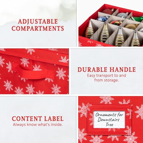 HOLDN’ STORAGE Christmas Ornament Storage Box with Lid - Christmas Decor Storage Containers that Store up to 64 Holiday Ornaments - Red/White Snowflakes - Image 4