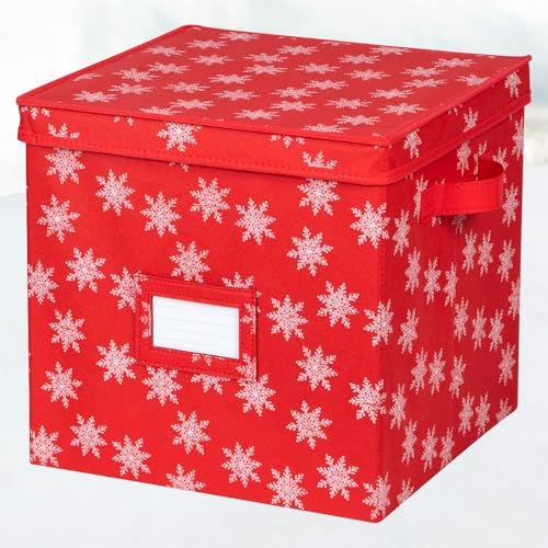 HOLDN’ STORAGE Christmas Ornament Storage Box with Lid - Christmas Decor Storage Containers that Store up to 64 Holiday Ornaments - Red/White Snowflakes - Image 5