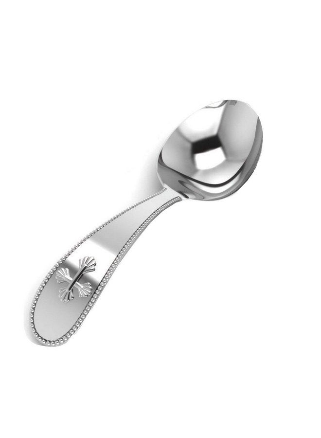 KRYSALIIS Sterling Silver Beaded Cross Feeding Spoon - Premium Quality Food Grade Standard .925 Solid Sterling Silver Spoon - Engravable Gift For Baby with a Beautiful Gift Box - Image 1
