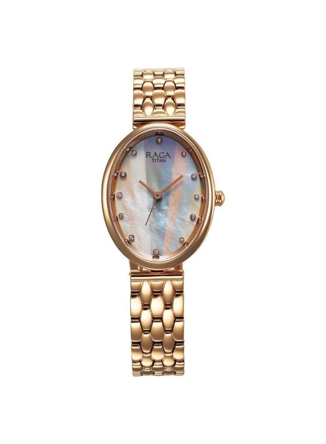 TITAN ساعة رجا ميموار للنساء 95258WM01 – قرص من اللؤلؤ الأمومي، حزام معدني باللون الوردي الذهبي، حركة كوارتز، ساعة أنيقة وجاهزة كهدية - Image 2