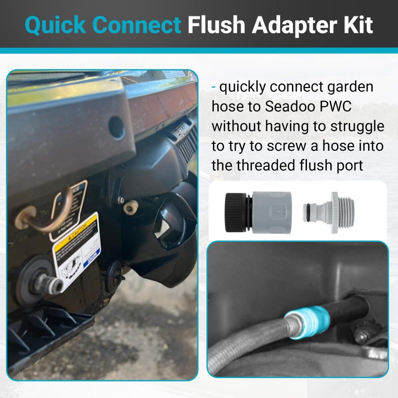Xcwt Quick Connect Flush Adapter Kit For Seadoo - Water Hose Flush Adapter For Sea Doo 1997-2011 Jetski Pwc (Except 1999 & 2000 Gts) & Kawasaki 4-Stroke 1996-2011 Jet Ski Boat With Rear Flush System - Image 2
