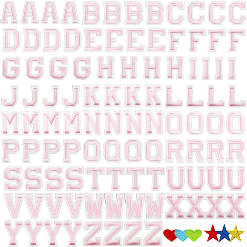 Jongdari Iron on Letters, 110 Pcs Alphabet Patches, Decorate Repair Letter Patches for Clothing Shirts Jackets Hats Jeans Shoes Bags (Pink) - Image 1