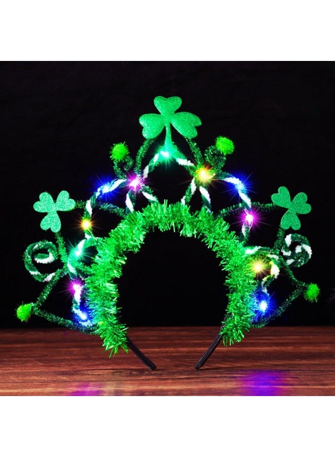 Kilshye St Patricks Day Headband Green Light Up Shamrock Hair Accessories Irish Costume Headpiece For Women And Girls - Image 2