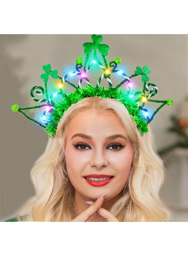Kilshye St Patricks Day Headband Green Light Up Shamrock Hair Accessories Irish Costume Headpiece For Women And Girls - Image 3
