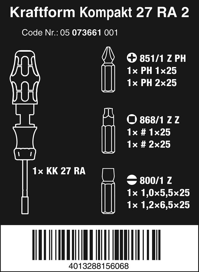 ويرا Wera Kraftform Kompakt 27 Ra مفك براغي مشقوق، رأس 1/4 بوصة - Image 2