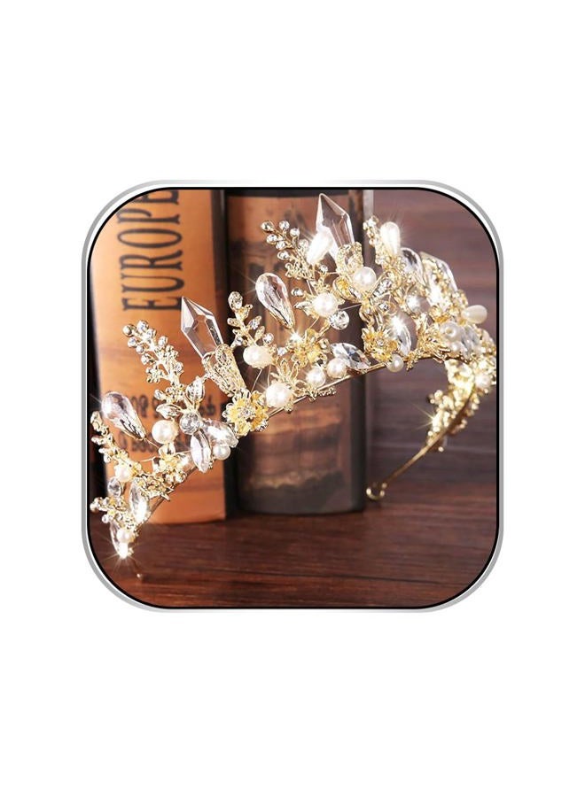Bmirth Baroque Crowns and Tiaras Gold Crystal Wedding Queen Crowns Bride Pearl Rhinestone Princess Crown for Women and Girls - Image 1
