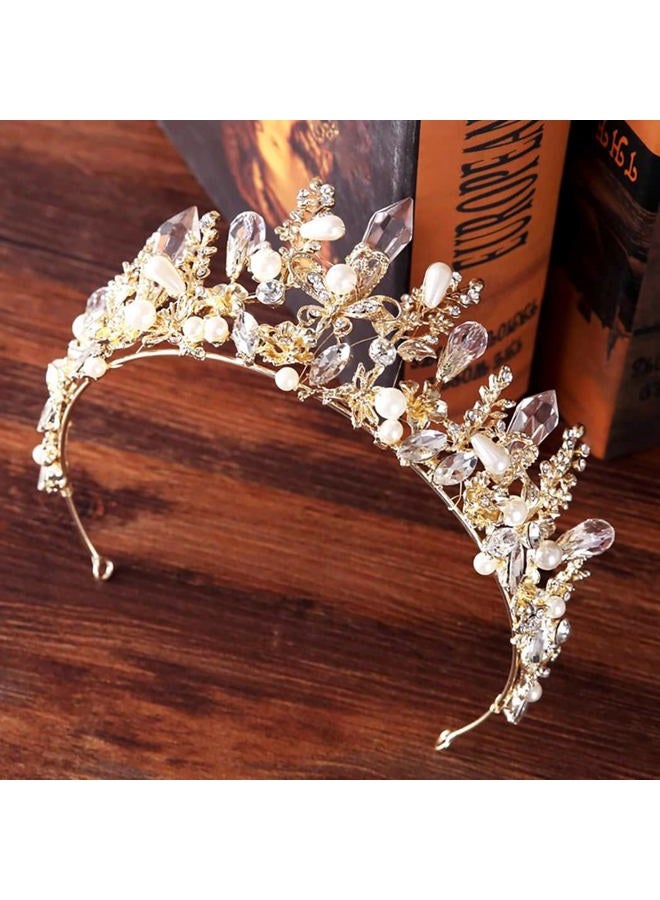 Bmirth Baroque Crowns and Tiaras Gold Crystal Wedding Queen Crowns Bride Pearl Rhinestone Princess Crown for Women and Girls - Image 2