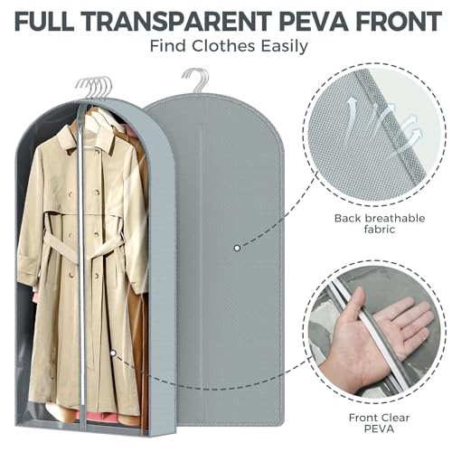 AURUZA 6 Pcs 60" Garment Bags for Hanging Clothes, Clear Suit Bags for Closet Storage Clothing Storage, Garment Bags Shoulder Covers with 4" Gussets for Coats, Jackets, Shirts and Sweater - Image 3