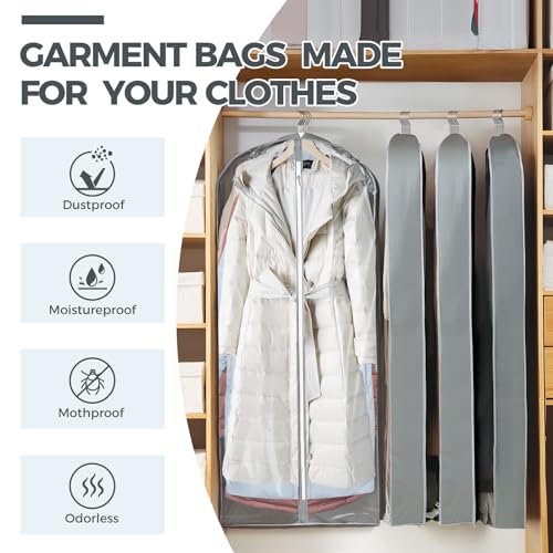AURUZA 6 Pcs 60" Garment Bags for Hanging Clothes, Clear Suit Bags for Closet Storage Clothing Storage, Garment Bags Shoulder Covers with 4" Gussets for Coats, Jackets, Shirts and Sweater - Image 2