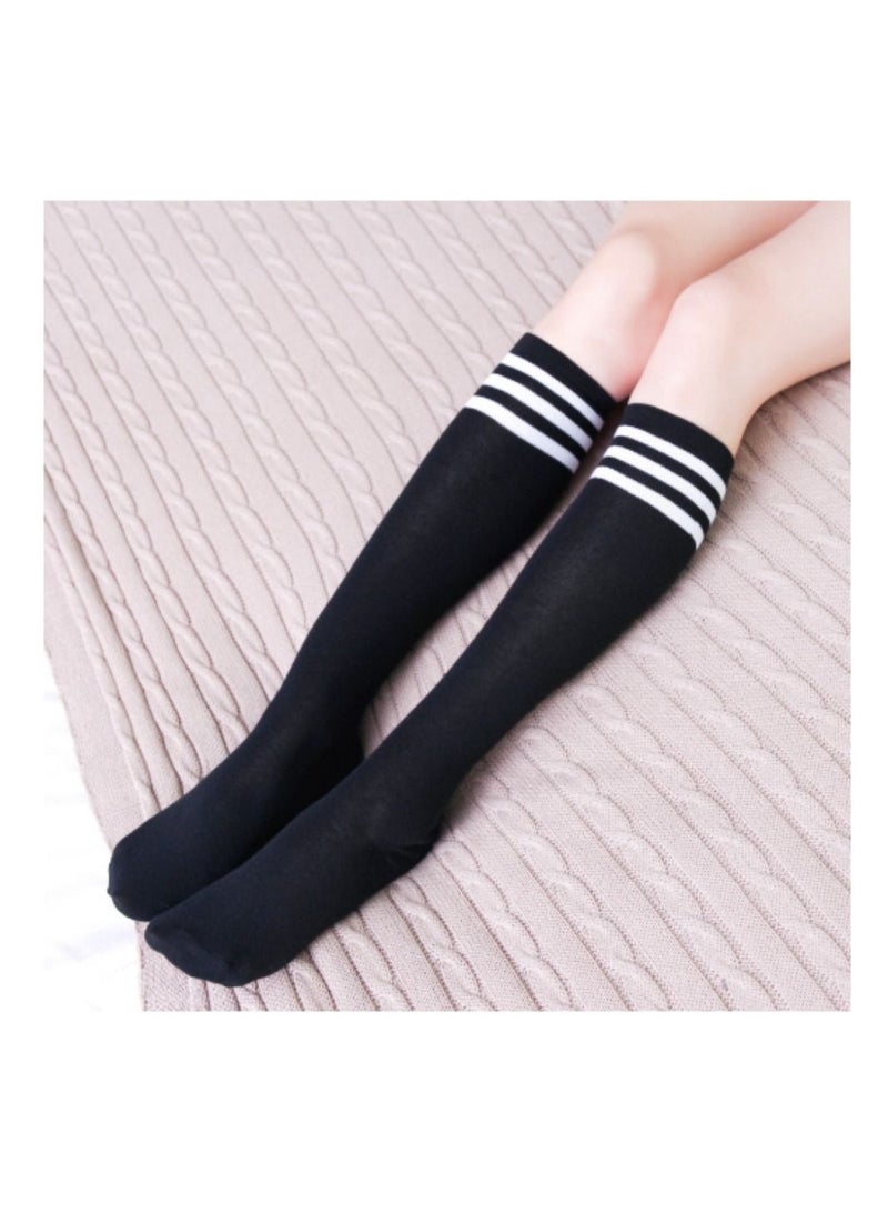 UNIVERSAL Ladies Striped Tube Socks fashion striped long cotton socks black 1 pair - Image 4