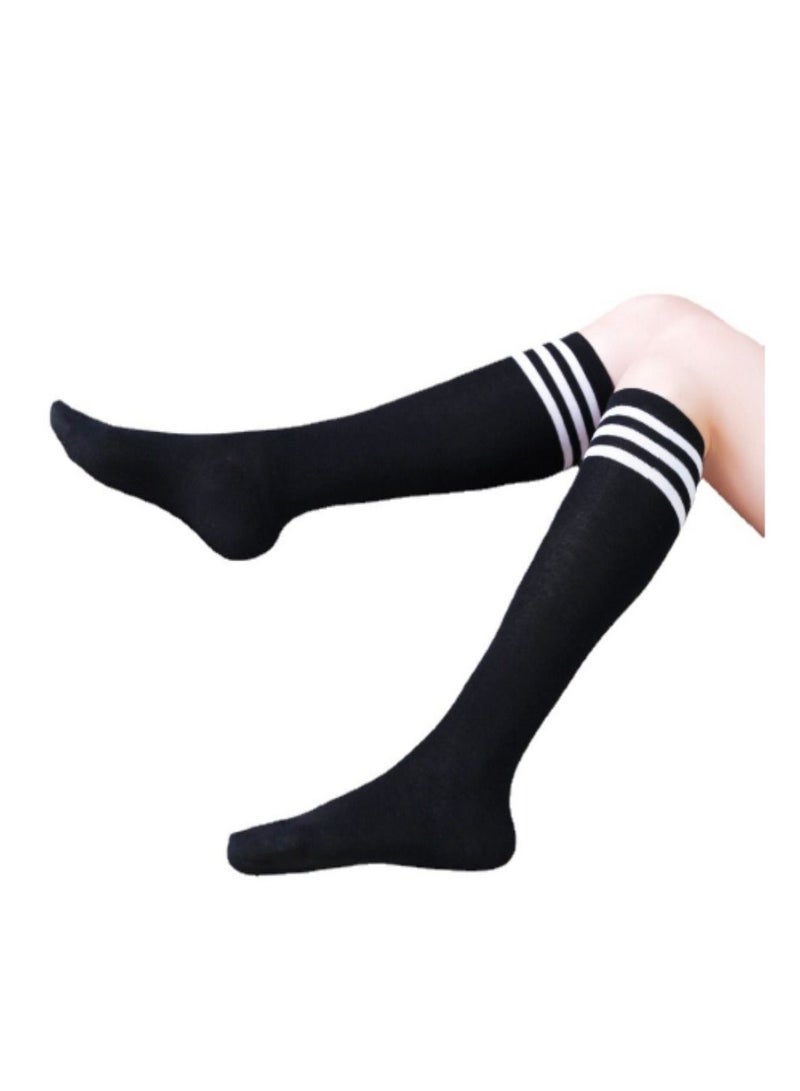 UNIVERSAL Ladies Striped Tube Socks fashion striped long cotton socks black 1 pair - Image 1