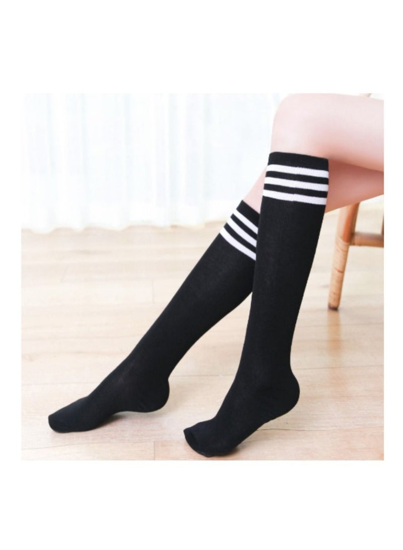 UNIVERSAL Ladies Striped Tube Socks fashion striped long cotton socks black 1 pair - Image 3
