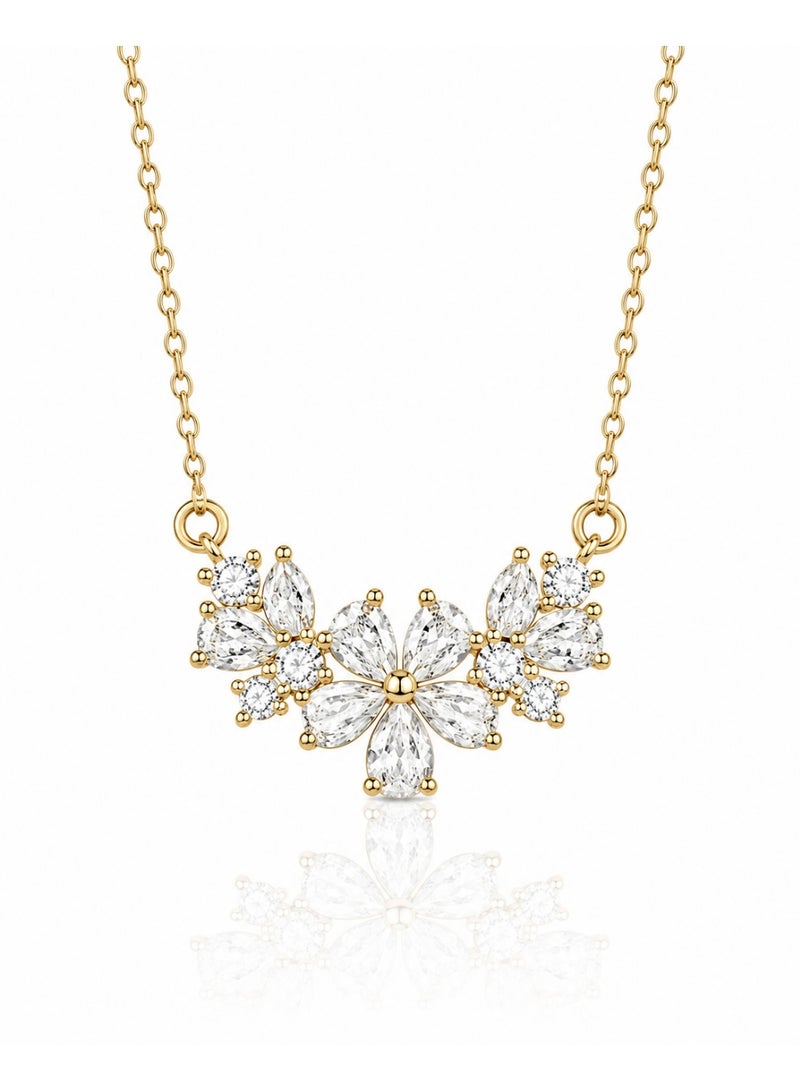RAFAL Shining Flower Women's Gold-Tone Floral Collar Necklace with Marquise-Cut Clear Crystals - Image 1