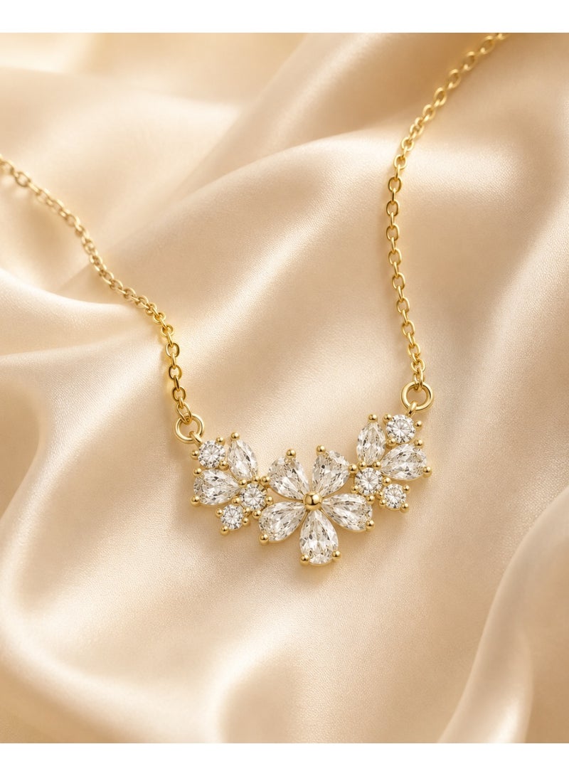 RAFAL Shining Flower Women's Gold-Tone Floral Collar Necklace with Marquise-Cut Clear Crystals - Image 2