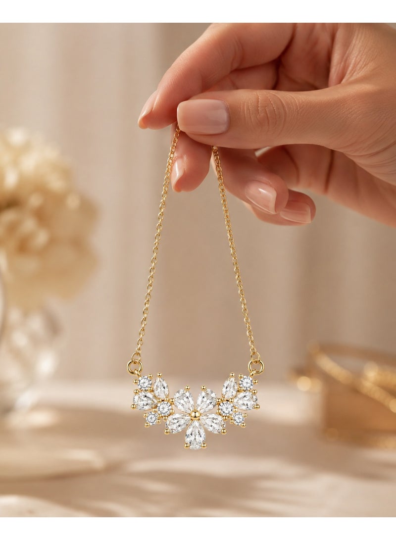 RAFAL Shining Flower Women's Gold-Tone Floral Collar Necklace with Marquise-Cut Clear Crystals - Image 4