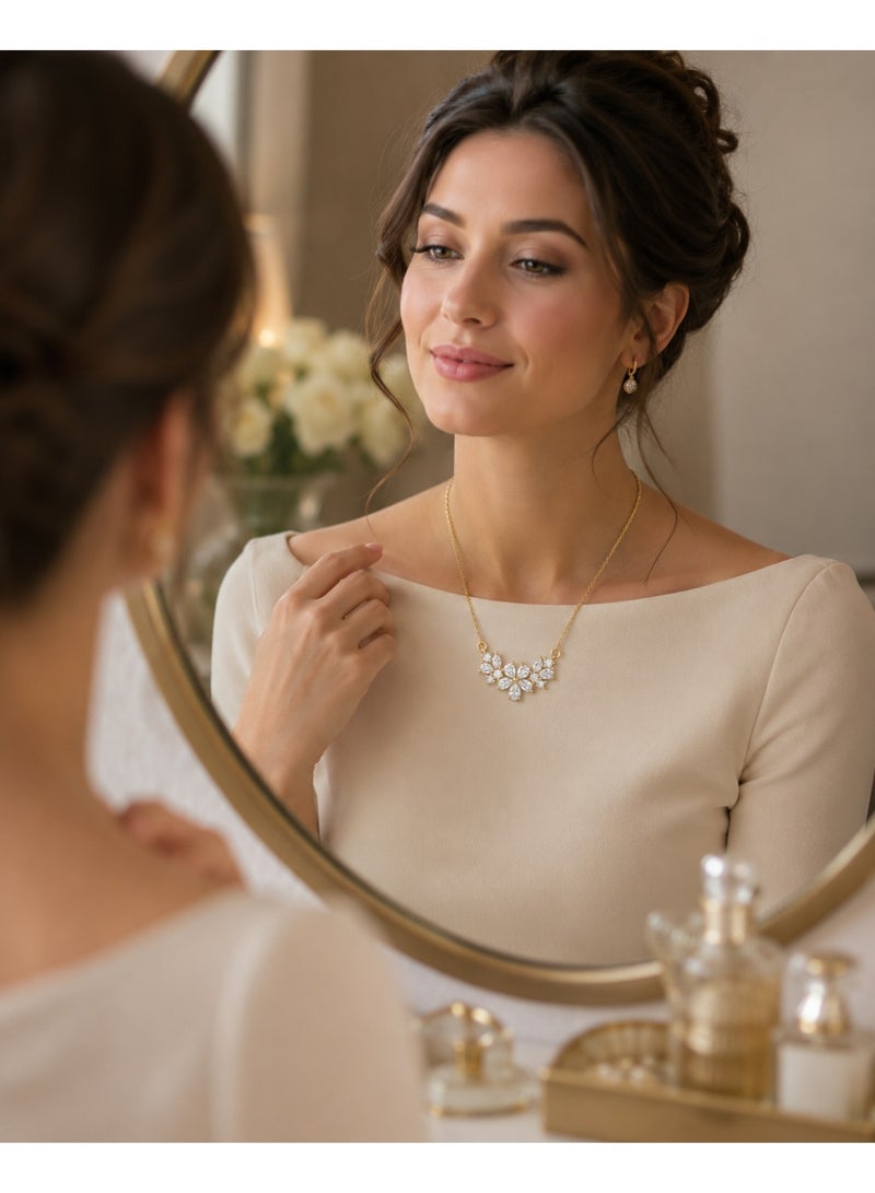 RAFAL Shining Flower Women's Gold-Tone Floral Collar Necklace with Marquise-Cut Clear Crystals - Image 5