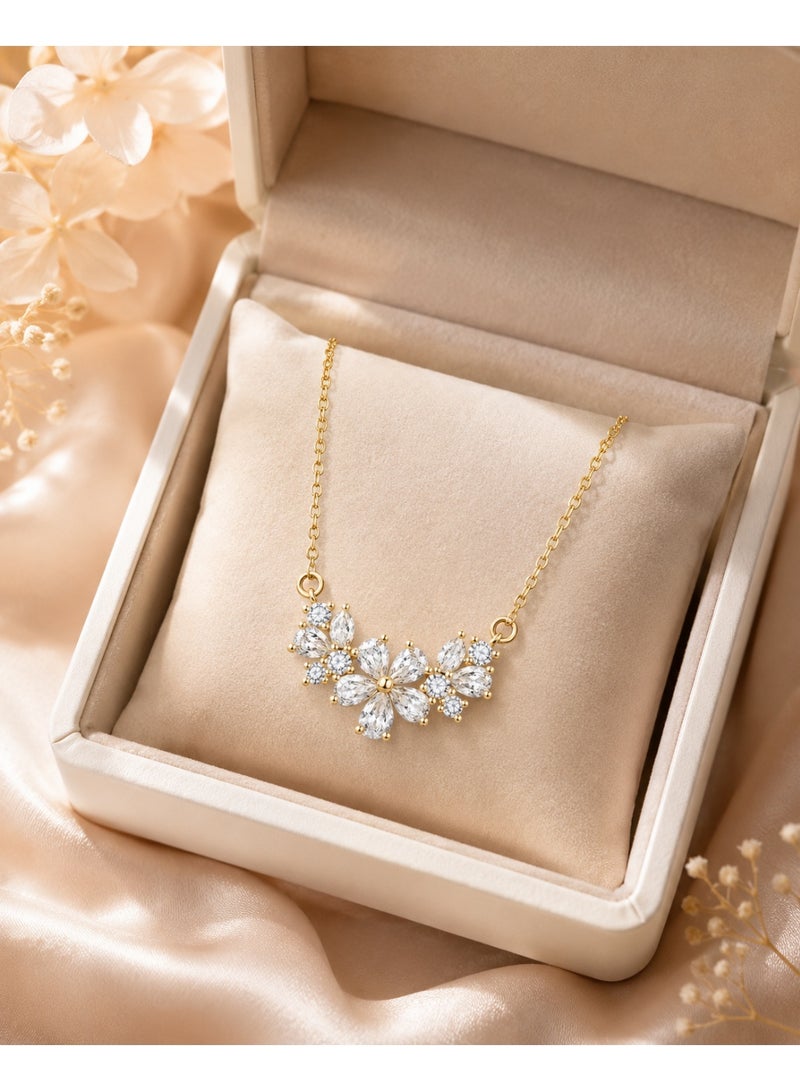 RAFAL Shining Flower Women's Gold-Tone Floral Collar Necklace with Marquise-Cut Clear Crystals - Image 3