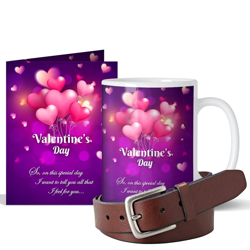 GIFT MY PASSION GIFT MY PASSION Valentines Day SoOne This Special Day I Want to Tell You All That I Feel for You Surprise Greeting Card Coffee Mug 350ml with Brown Belt for Men Hamper Pack of 3 Gift for Him 