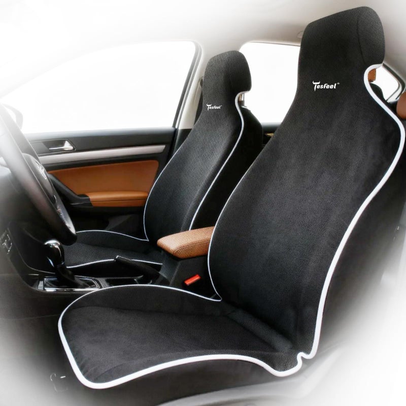 TESFEEL Car Seat Cover Towel, Waterproof Terry Cloth Car Seat Cover Universal Fit for Cars, SUVs, Pickups, Washable Car Seat Protector Brand Customized(Black,2pcs) - Image 1