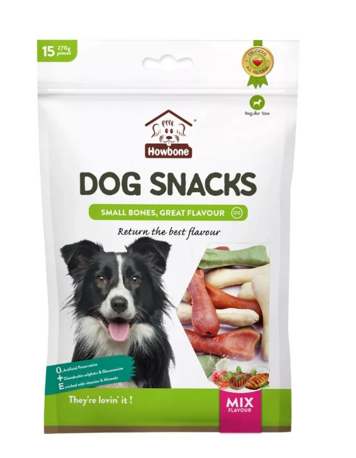 Howbone Small Bone Dog Snacks – Mixed Flavors, 15pcs/Pack (270g) – Wholesome & Healthy Chew Treats for Dogs