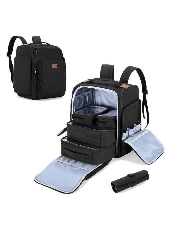 BAFASO Makeup Backpack With 4 Inner Removable Pouches And 1 Makeup Brush Bag, Travel Makeup Case With Multiple Storage Space For Makeup And Hair Supplies, Black - Image 1