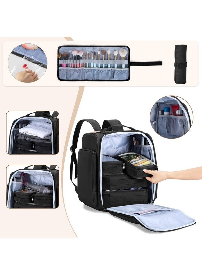 BAFASO Makeup Backpack With 4 Inner Removable Pouches And 1 Makeup Brush Bag, Travel Makeup Case With Multiple Storage Space For Makeup And Hair Supplies, Black - Image 2