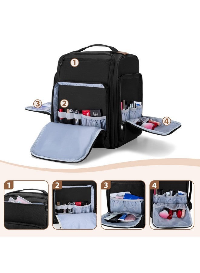 BAFASO Makeup Backpack With 4 Inner Removable Pouches And 1 Makeup Brush Bag, Travel Makeup Case With Multiple Storage Space For Makeup And Hair Supplies, Black - Image 4