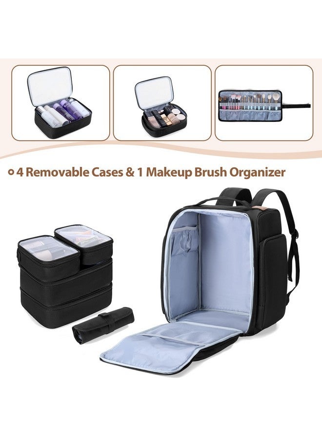 BAFASO Makeup Backpack With 4 Inner Removable Pouches And 1 Makeup Brush Bag, Travel Makeup Case With Multiple Storage Space For Makeup And Hair Supplies, Black - Image 3