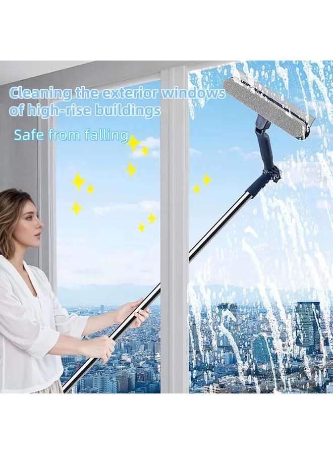 2 In 1 Blue Adjustable Extension Pole Window Cleaning Brush For Indoor And Outdoor Use - Image 1