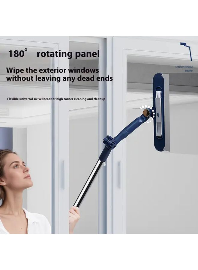 2 In 1 Blue Adjustable Extension Pole Window Cleaning Brush For Indoor And Outdoor Use - Image 2