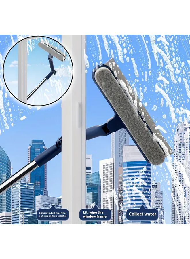 2 In 1 Blue Adjustable Extension Pole Window Cleaning Brush For Indoor And Outdoor Use - Image 3