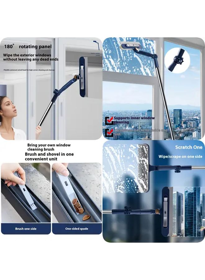 2 In 1 Blue Adjustable Extension Pole Window Cleaning Brush For Indoor And Outdoor Use - Image 5