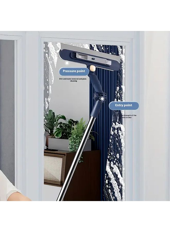 2 In 1 Blue Adjustable Extension Pole Window Cleaning Brush For Indoor And Outdoor Use - Image 4