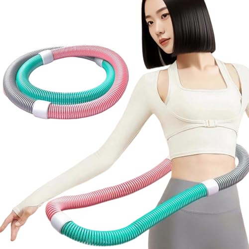 LAOGUATON Adjustable Spring Hula Hoop, 3.3 Lbs, Pink/Teal/Gray, Foldable Fitness Waist Trainer for Women - Image 1
