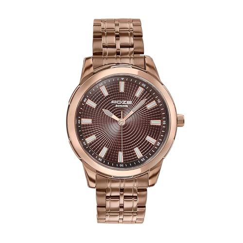 Sonata Poze 6 Cinnamon City Gents Quartz Brown Round Dial Men's Watch | Stainless Steel Strap Material | Watches for Men Analog - SP70080KM02 - Image 1