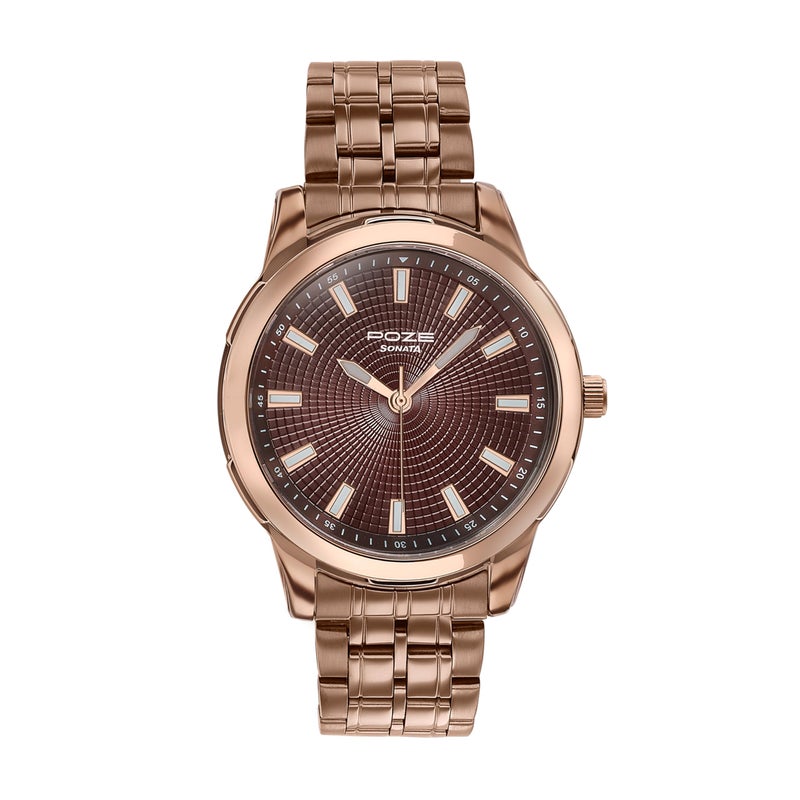 Sonata Poze 6 Cinnamon City Gents Quartz Brown Round Dial Men's Watch | Stainless Steel Strap Material | Watches for Men Analog - SP70080KM02 - Image 5