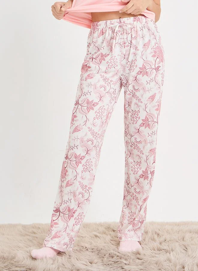 Styli Calm Embossed T-Shirt & Floral Pyjama Set