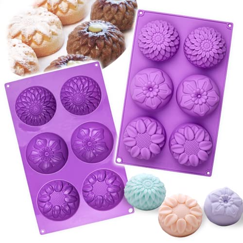 Oligitdi Silicone Cupcake Baking Muffin Mould Silicone 6 Cavity Mixed Flower Cupcake Baking Muffin Candle Soap Mould - Image 1
